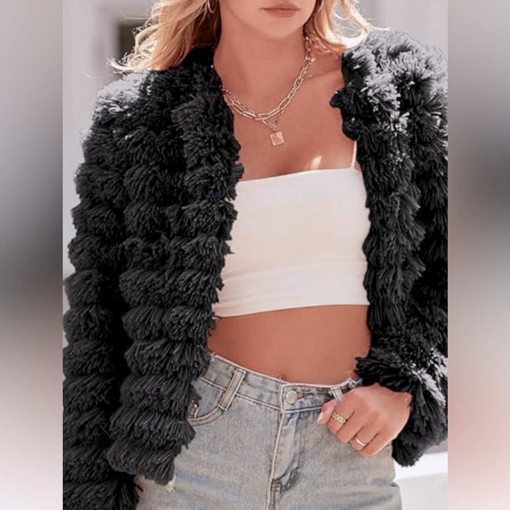 Open front cardigan, type fax fur jacket